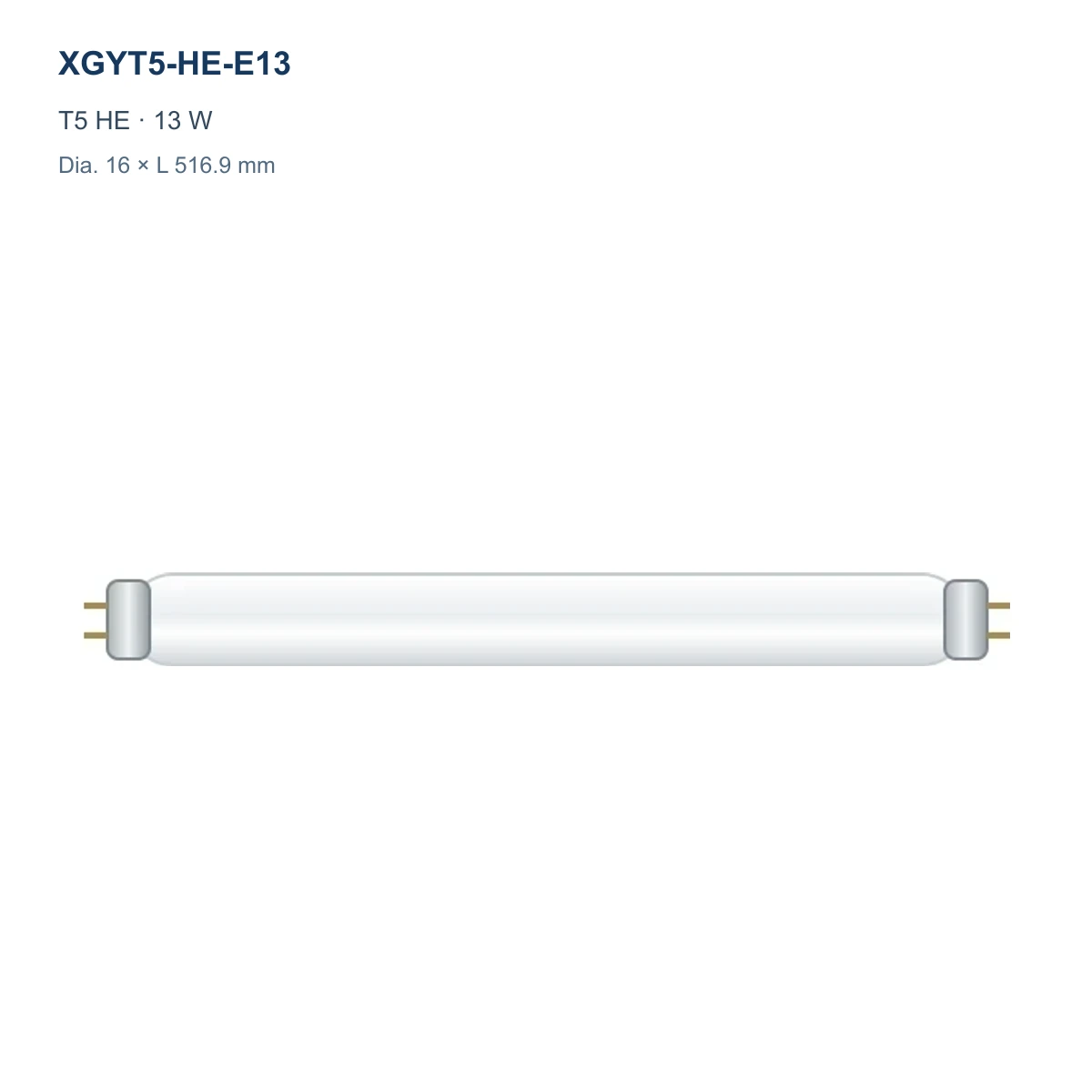 XGYT5-HE-E13 T5 HE fluorescent tube, 13 W, Dia. 16 × L 516.9 mm