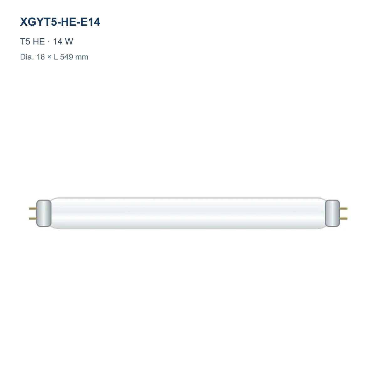 XGYT5-HE-E14 T5 HE fluorescent tube, 14 W, Dia. 16 × L 549 mm