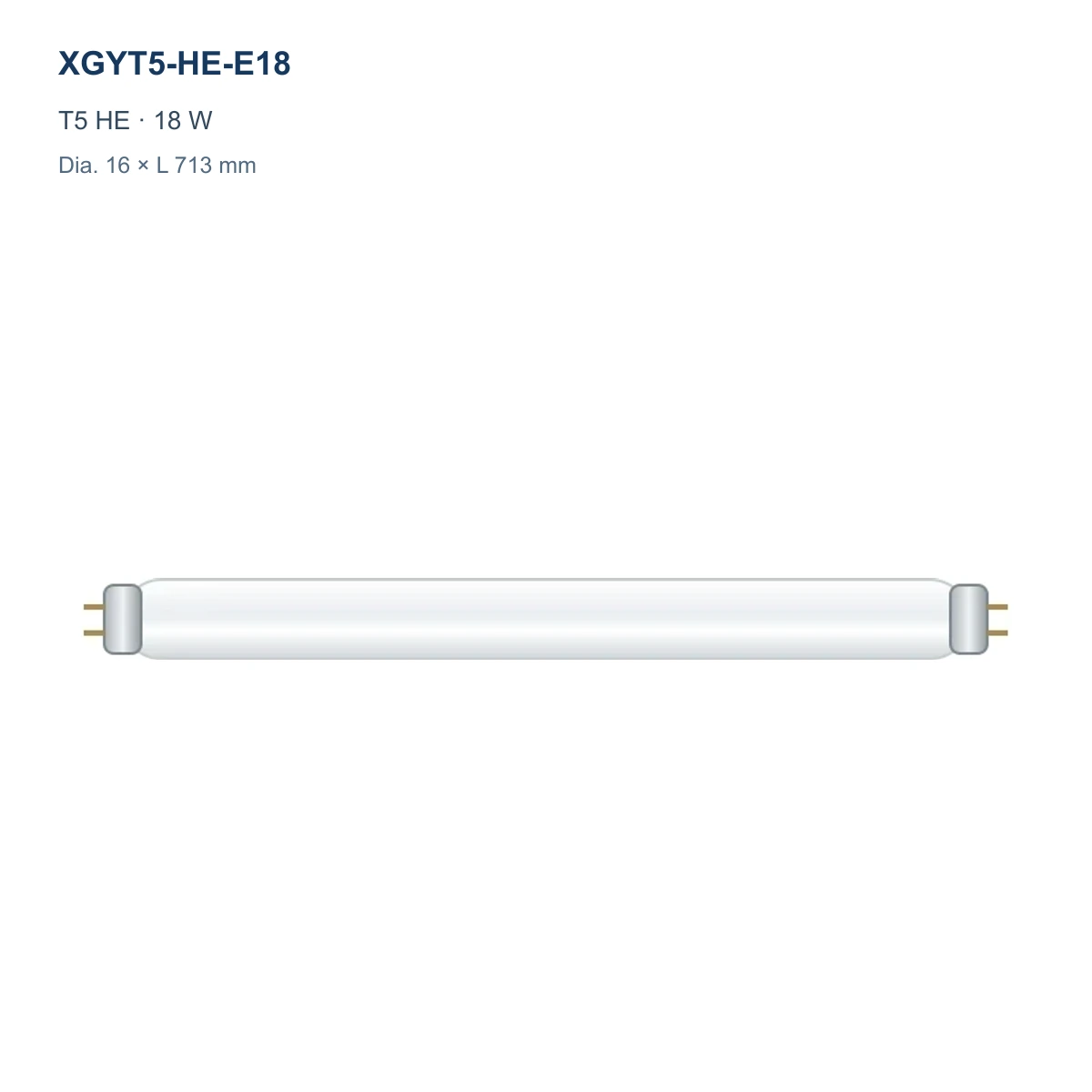 XGYT5-HE-E18 T5 HE fluorescent tube, 18 W, Dia. 16 × L 713 mm