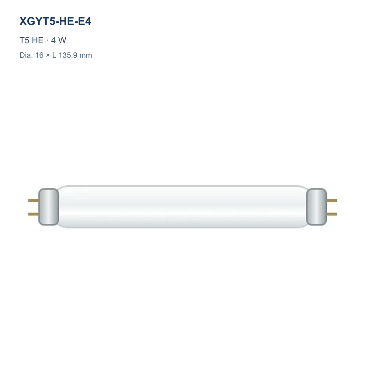 XGYT5-HE-E4 T5 HE fluorescent tube, 4 W, Dia. 16 × L 135.9 mm