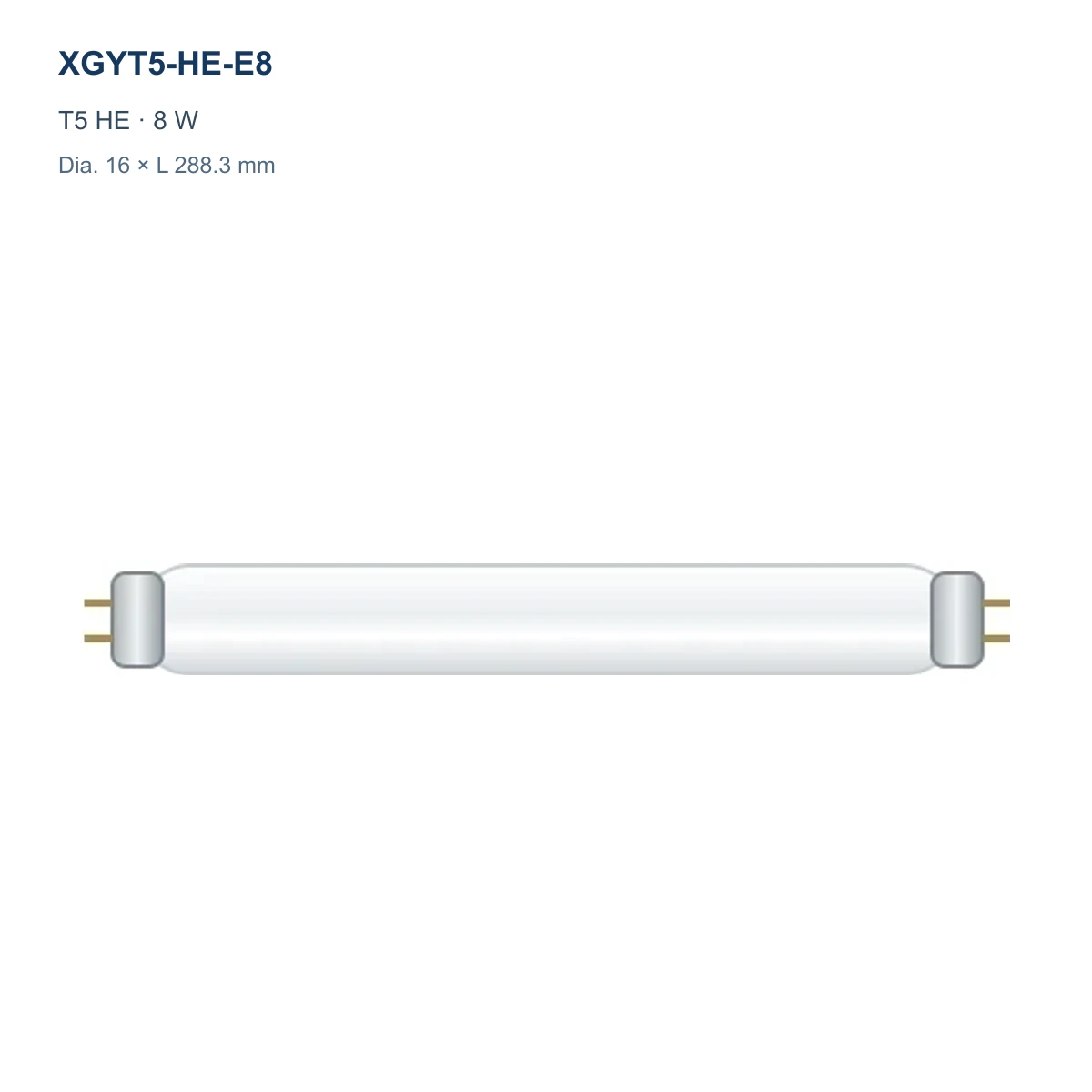 XGYT5-HE-E8 T5 HE fluorescent tube, 8 W, Dia. 16 × L 288.3 mm