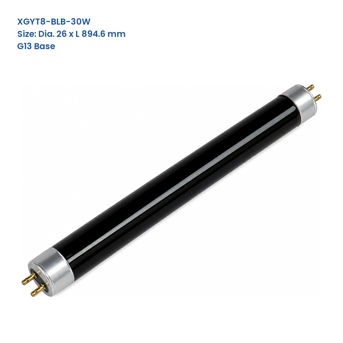 XGYT8-BLB-30W T8 UV-A BLB black-glass fluorescent lamp, 26 mm tube diameter, 894.6 mm overall length, G13 base