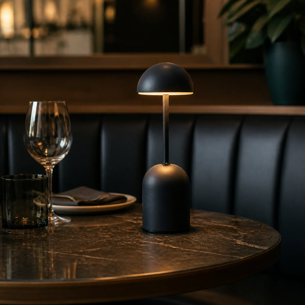 XGYTL-HT-TD1W109 narrow-stem cordless LED table lamp in a restaurant