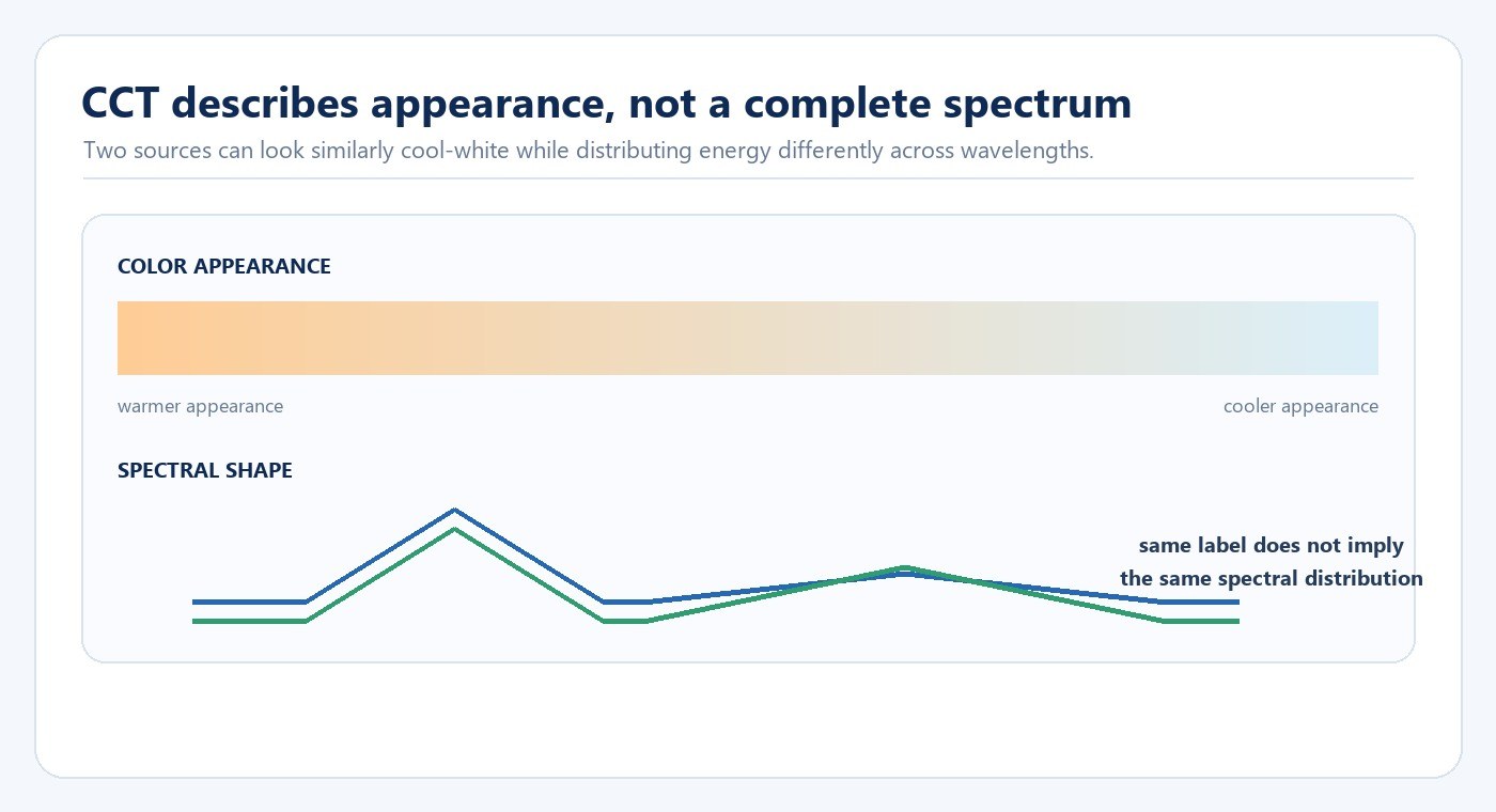 Conceptual diagram showing color appearance and different spectral shapes
