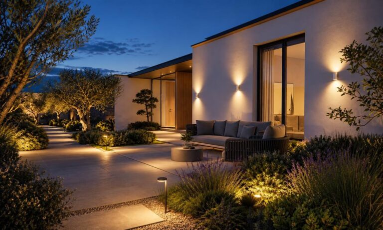 Courtyard and villa outdoor lighting at night