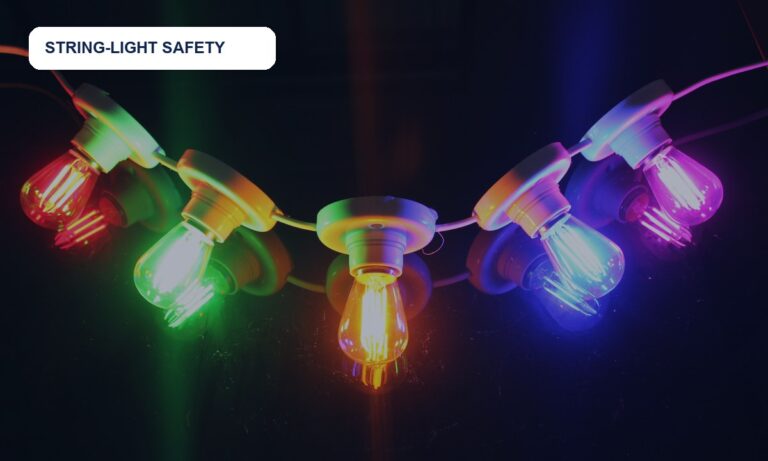 Illuminated decorative string lights against a dark background
