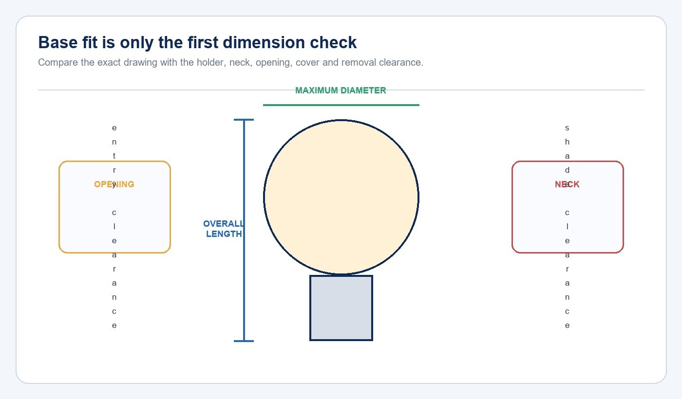 Diagram of LED filament bulb overall length diameter neck and fixture opening checks