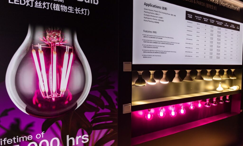 New Lights horticultural bulbs and fixtures displayed in the showroom