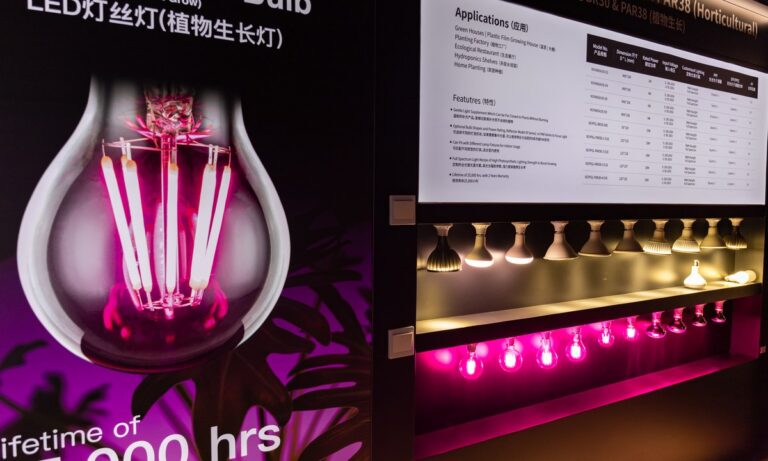 New Lights horticultural bulbs and fixtures displayed in the showroom