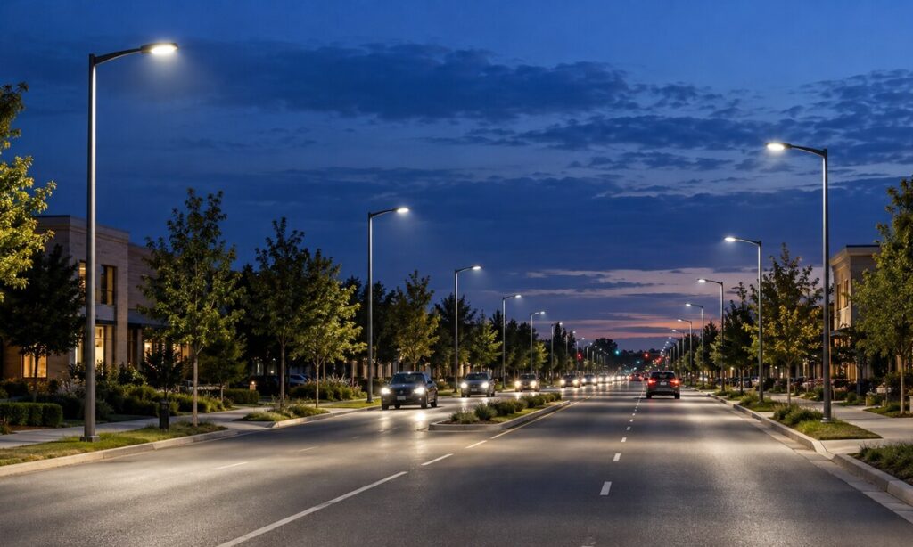 LED street lighting installation for energy savings calculation
