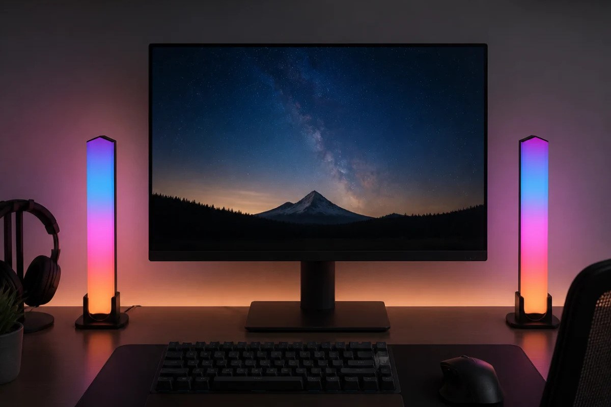 New Lights desktop RGB atmosphere light bars used beside a gaming monitor