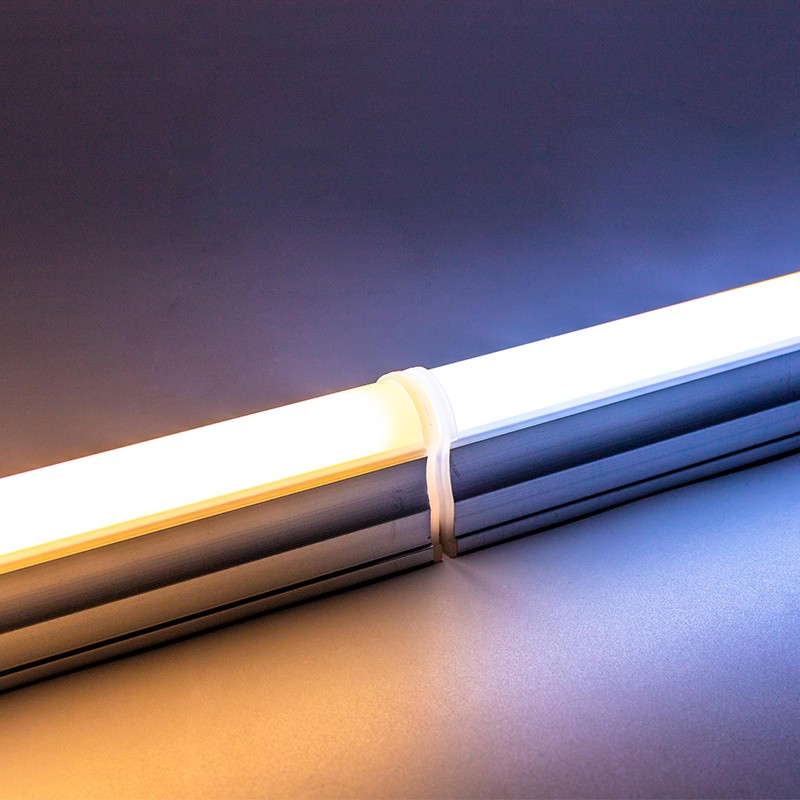 Two New Lights integrated linear fixtures joined end to end while illuminated