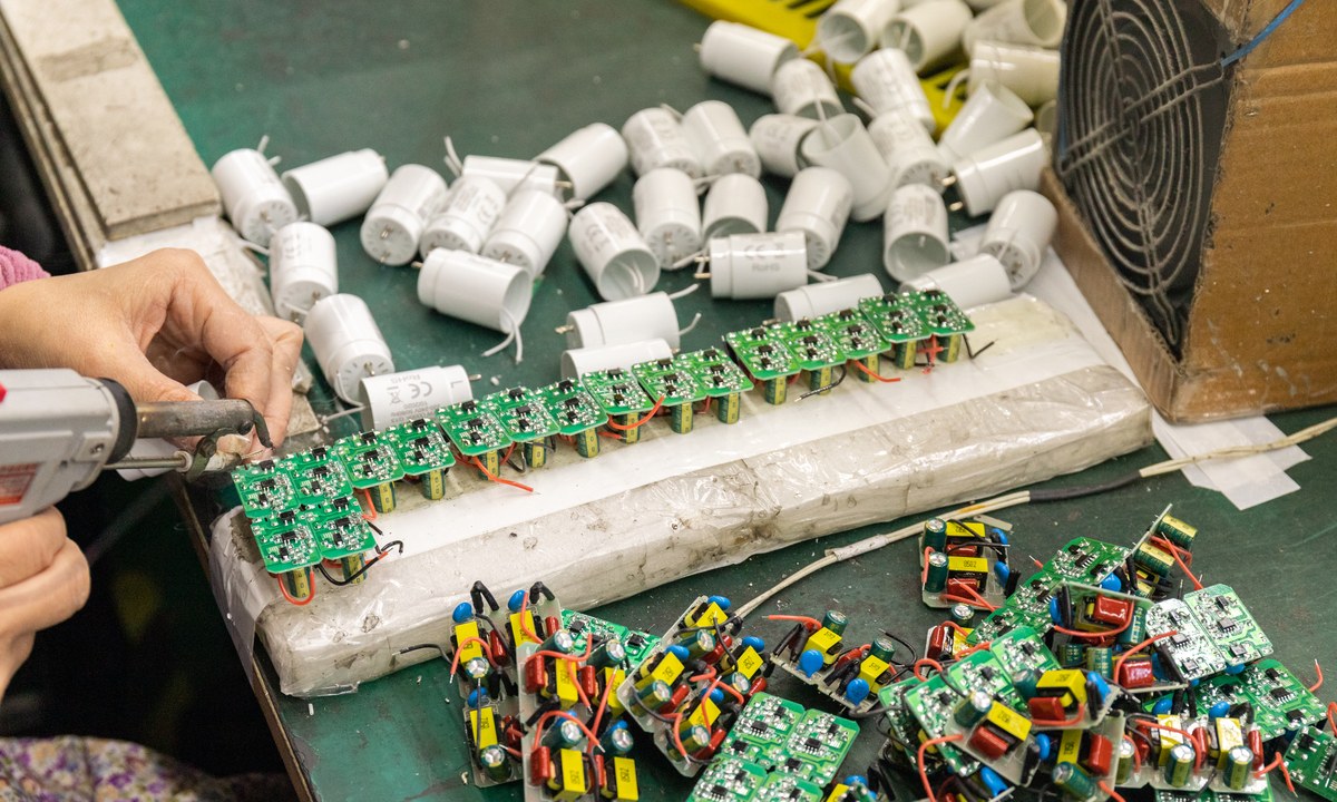 LED driver circuit boards being assembled at New Lights