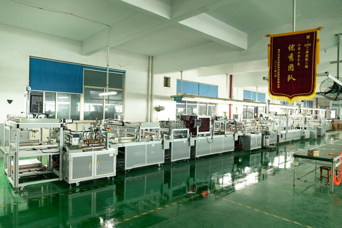 New Lights LED panel production workshop with assembly equipment in Haining