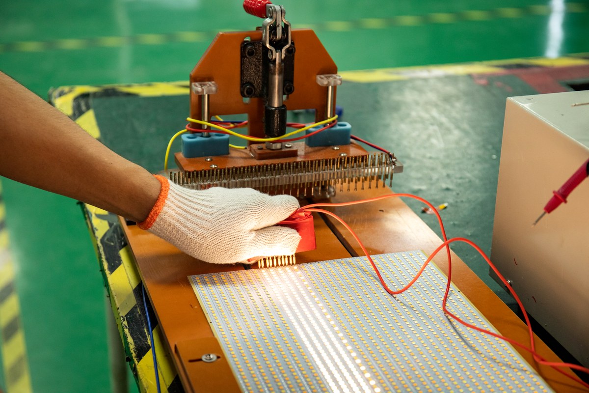 LED printed circuit boards being checked in the New Lights production area