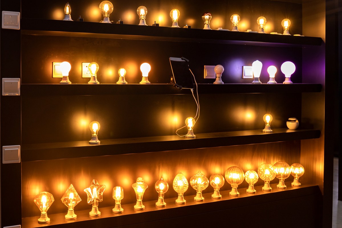 Smart filament lamp display in the New Lights showroom