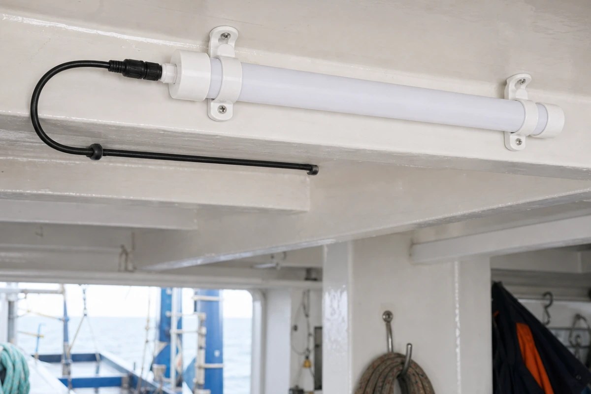 New Lights IP65 T10 fishing boat LED tube installed in a covered work area