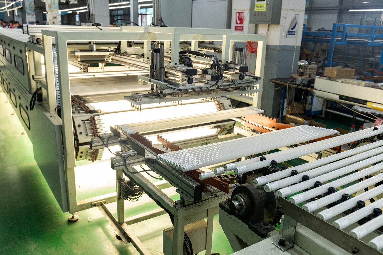 New Lights LED tubes on a production aging and testing line