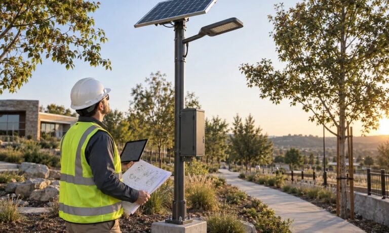 Outdoor solar lighting project at night