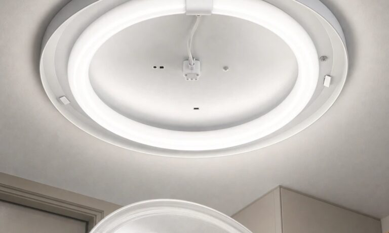 T9 circular LED lamp installed in a round ceiling fixture