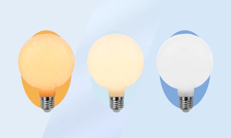 Three New Lights G95 filament bulbs representing warm neutral and cool CCT states