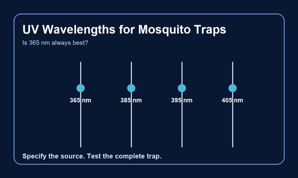 UV wavelength comparison for mosquito trap source selection